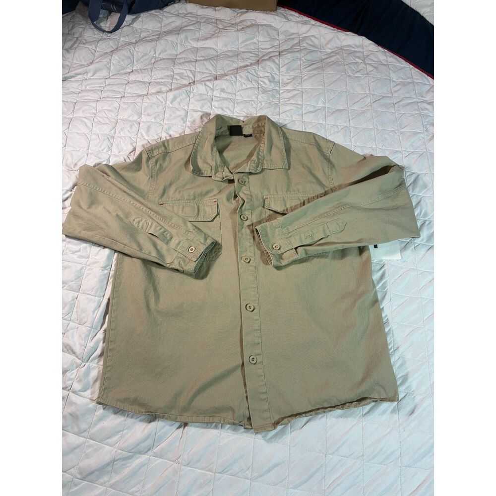 (Large) Burnside Men's Long Sleeve Utility Field Shirt - Roll-Tab Sleeves, Brown